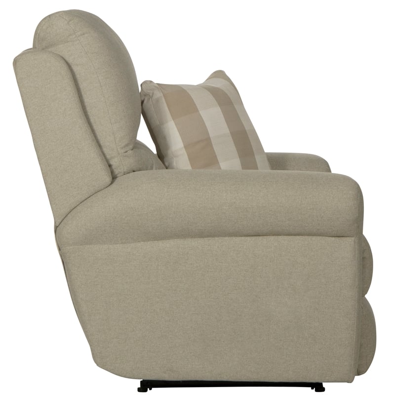 Bowery Hill Power Recliner in Beige Polyester Fabric with Accent Pillow