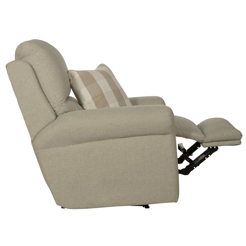 Bowery Hill Power Recliner in Beige Polyester Fabric with Accent Pillow