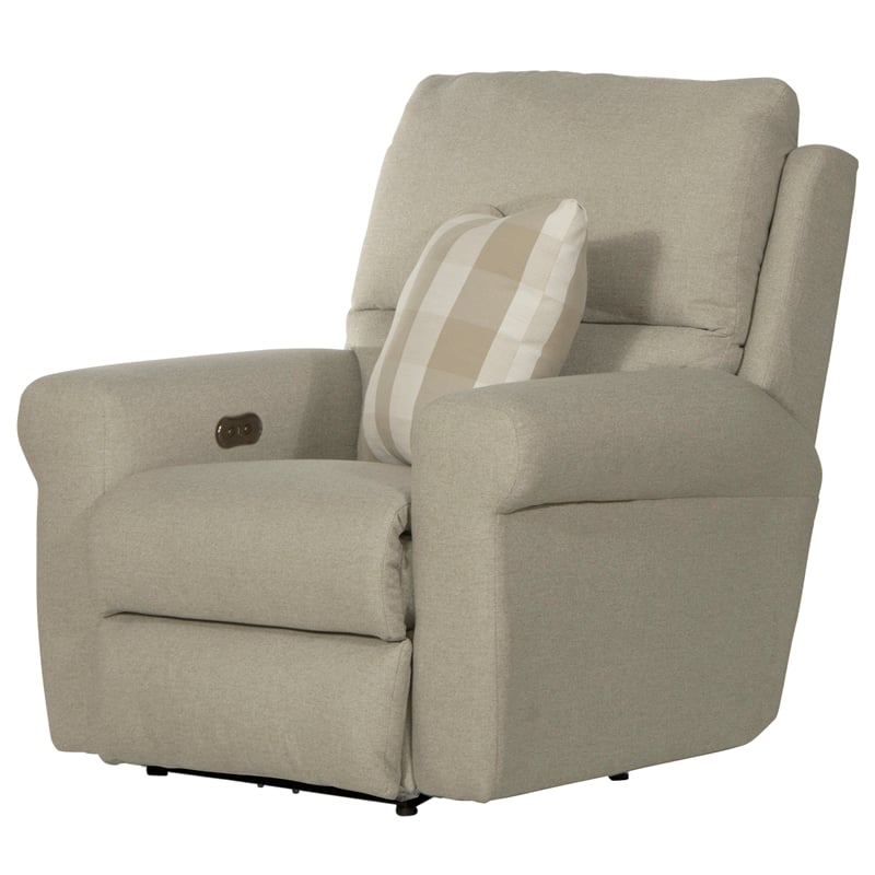 Bowery Hill Power Recliner in Beige Polyester Fabric with Accent Pillow