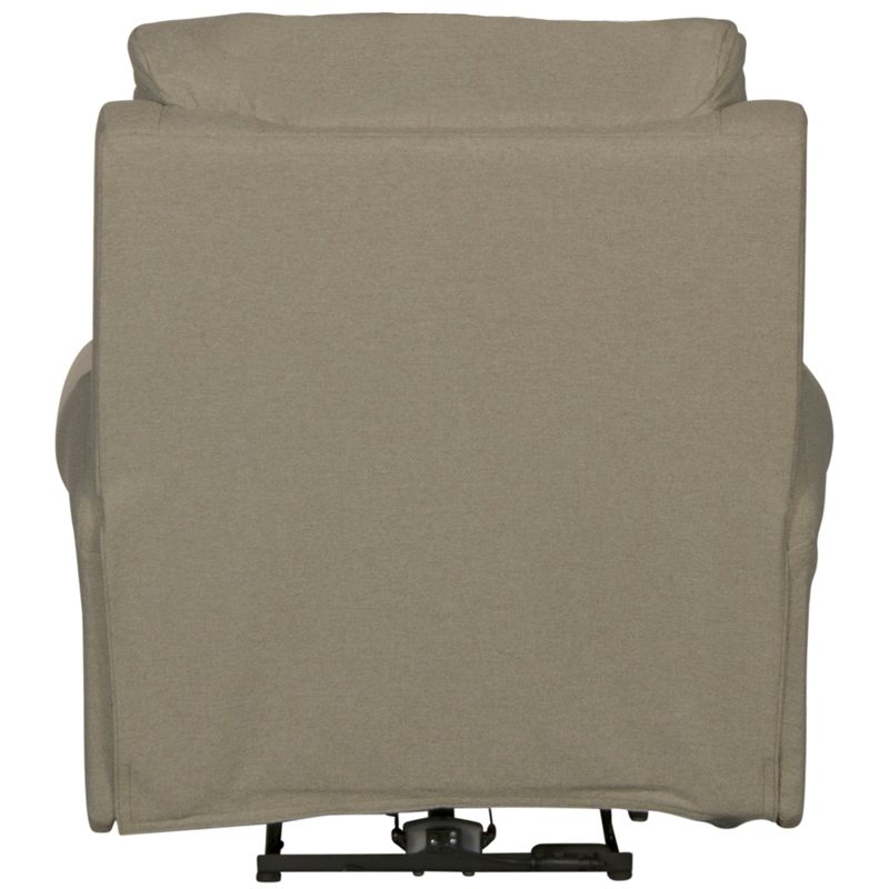 Bowery Hill Power Recliner in Beige Polyester Fabric with Accent Pillow