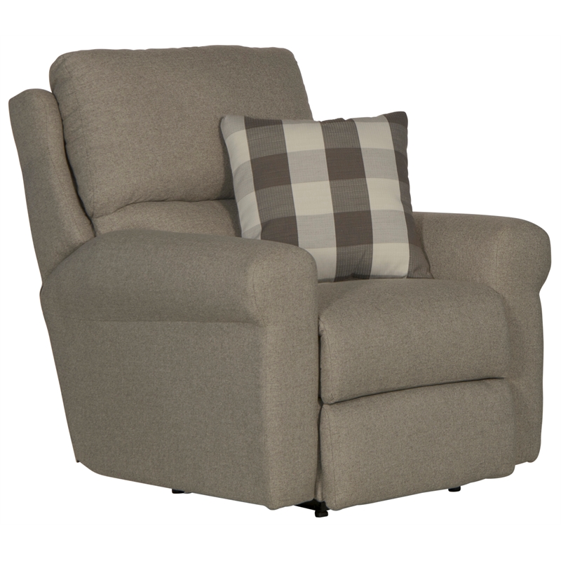 Bowery Hill Power Recliner in Gray Polyester Fabric with Accent Pillow