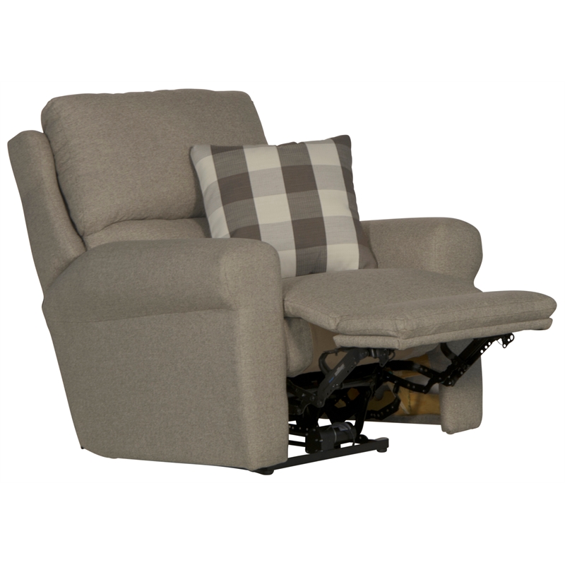 Bowery Hill Power Recliner in Gray Polyester Fabric with Accent Pillow