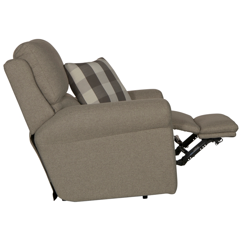 Bowery Hill Power Recliner in Gray Polyester Fabric with Accent Pillow
