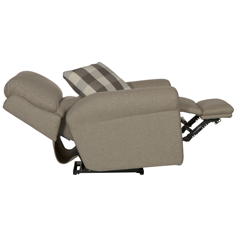 Bowery Hill Power Recliner in Gray Polyester Fabric with Accent Pillow