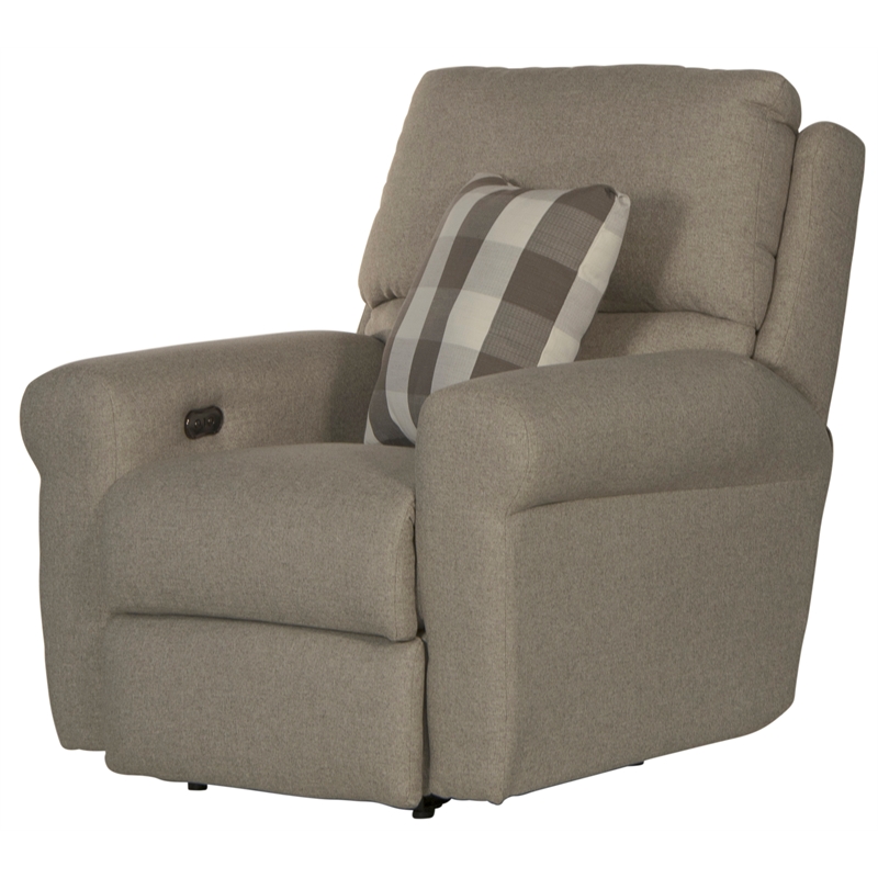 Bowery Hill Power Recliner in Gray Polyester Fabric with Accent Pillow