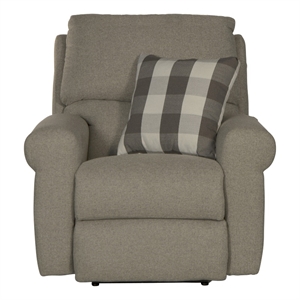 Bowery Hill Power Recliner in Gray Polyester Fabric with Accent Pillow
