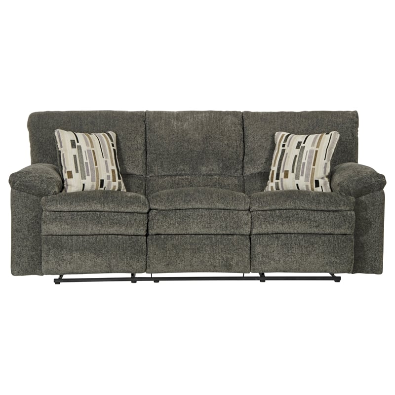 Bowery Hill Dual Reclining Sofa in Soft Charcoal Gray Polyester Fabric