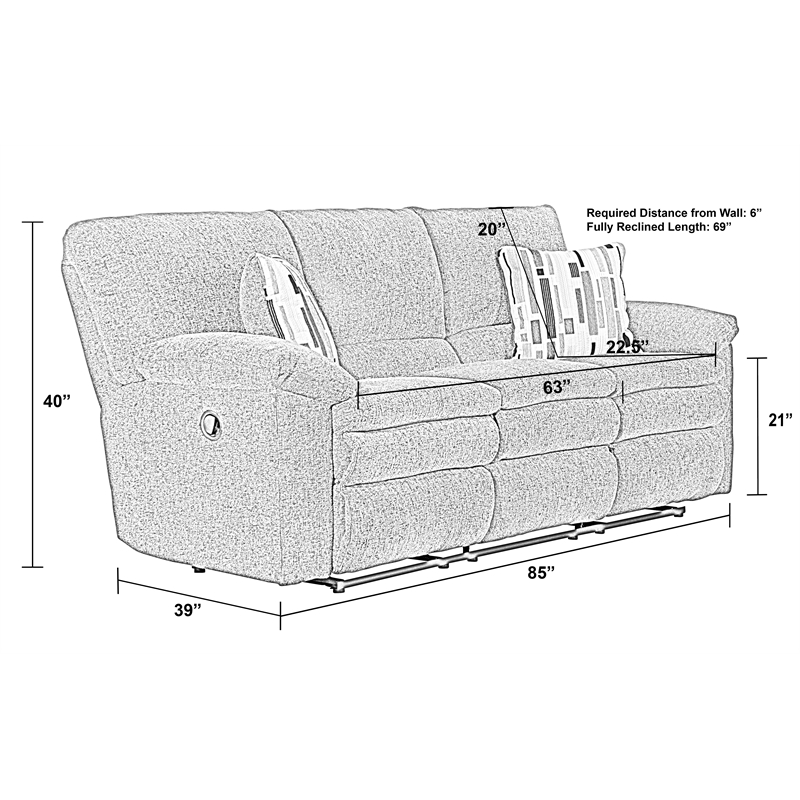Bowery Hill Power Reclining Sofa in Soft Charcoal Gray Polyester Fabric