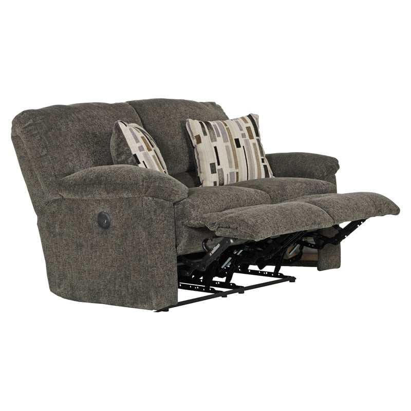 Bowery Hill Power Reclining Loveseat in Soft Charcoal Gray Polyester Fabric