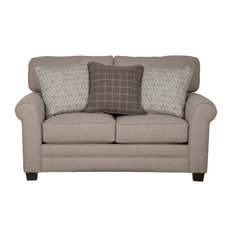 Bowery Hill Farmhouse Casual Gray Fabric Loveseat with Decorative Accent Pillows