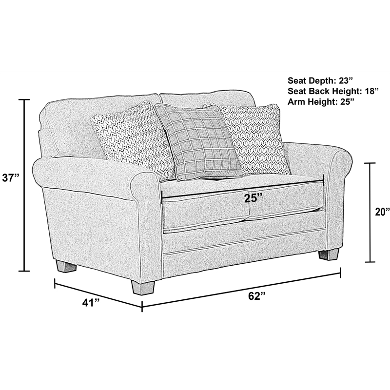 Bowery Hill Farmhouse Casual Gray Fabric Loveseat with Decorative Accent Pillows