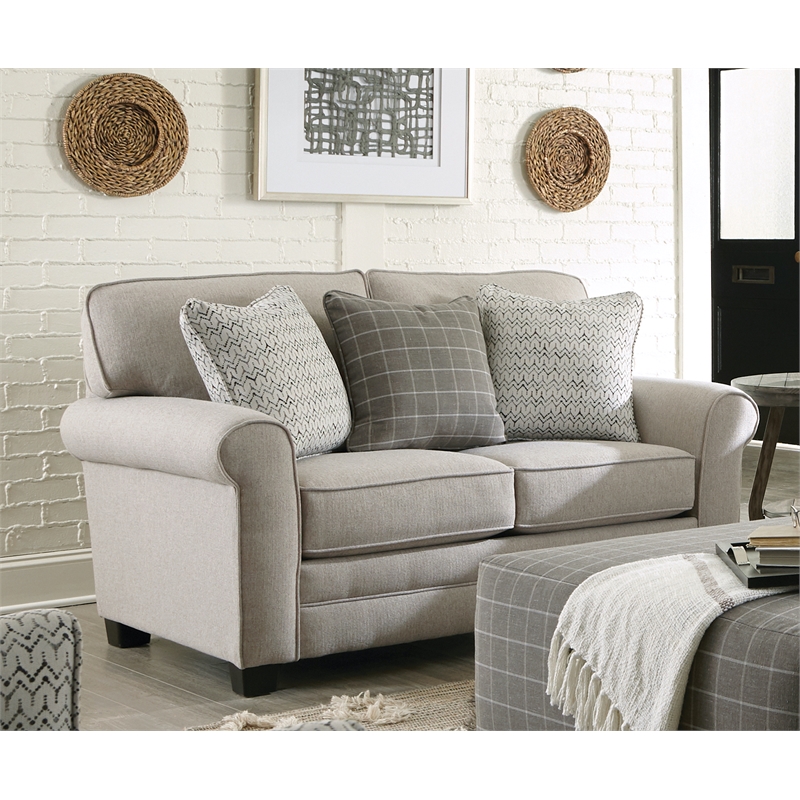 Bowery Hill Farmhouse Casual Gray Fabric Loveseat with Decorative Accent Pillows