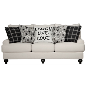 Bowery Hill 3 Seat Sofa in Plush Ecru Off White Fabric with Accent Pillows