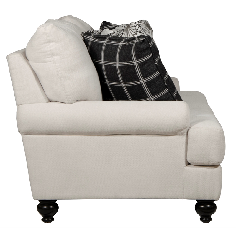 Bowery Hill 3 Seat Sofa in Plush Ecru Off White Fabric with Accent Pillows