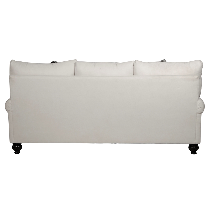 Bowery Hill 3 Seat Sofa in Plush Ecru Off White Fabric with Accent Pillows