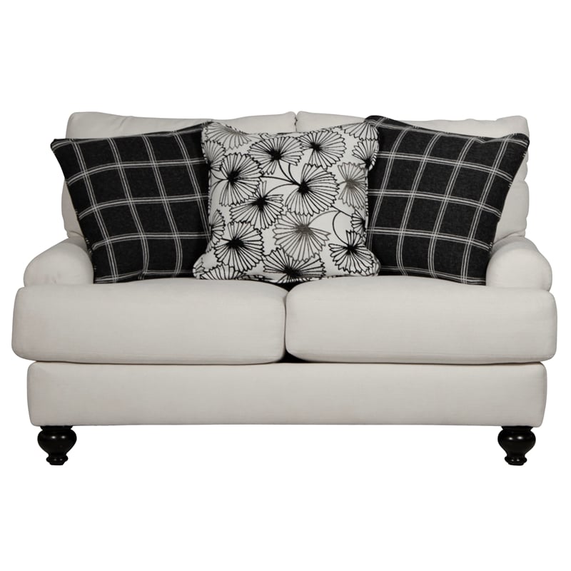 Bowery Hill Loveseat in Plush Ecru Off White Fabric with Accent Pillows