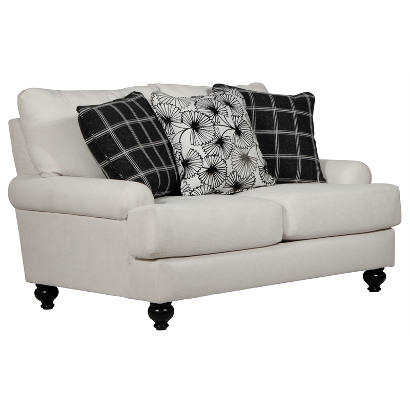Bowery Hill Loveseat in Plush Ecru Off White Fabric with Accent Pillows