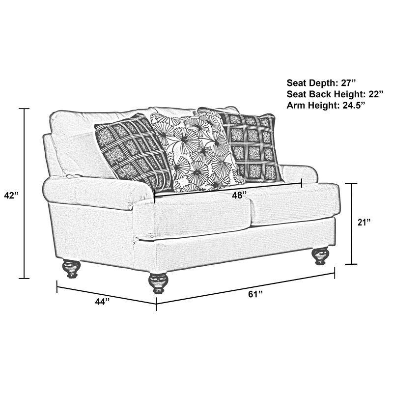 Bowery Hill Loveseat in Plush Ecru Off White Fabric with Accent Pillows