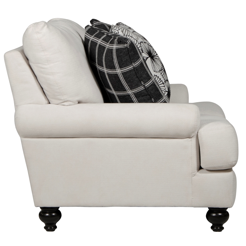 Bowery Hill Loveseat in Plush Ecru Off White Fabric with Accent Pillows