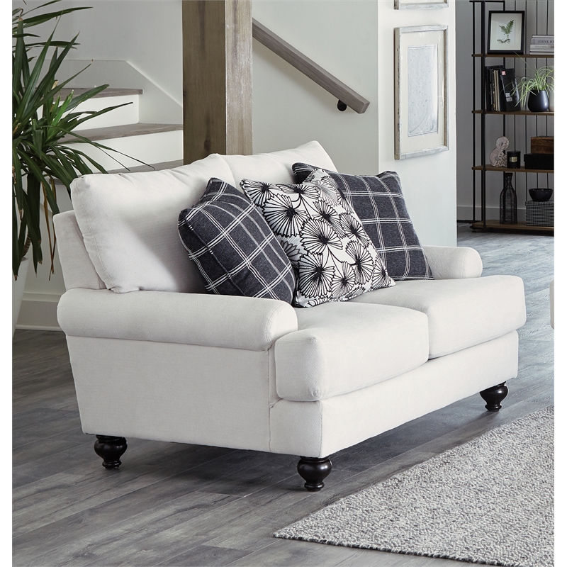 Bowery Hill Loveseat in Plush Ecru Off White Fabric with Accent Pillows