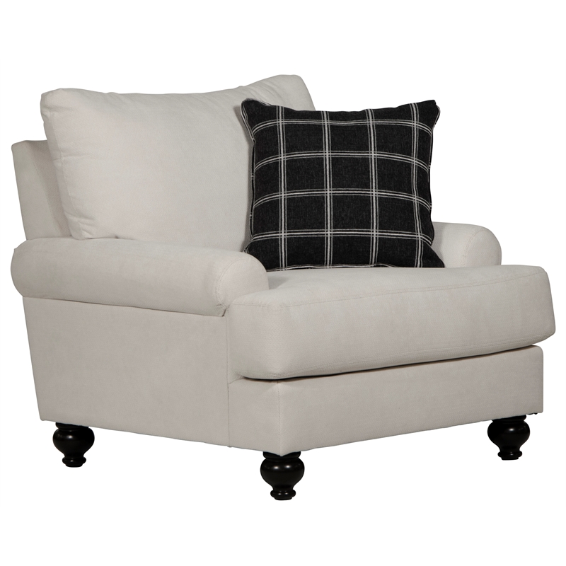 Bowery Hill Chair in Plush Ecru Off White Fabric with Accent Pillow