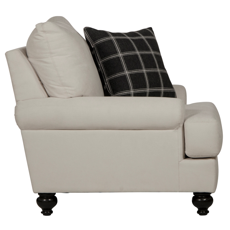 Bowery Hill Chair in Plush Ecru Off White Fabric with Accent Pillow