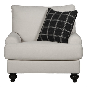 Bowery Hill Chair in Plush Ecru Off White Fabric with Accent Pillow