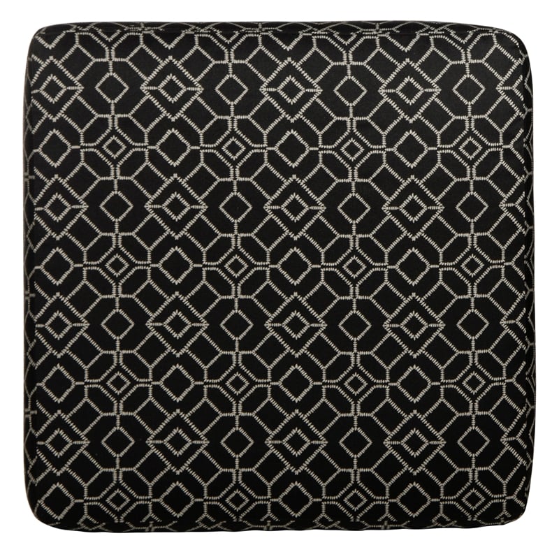 Bowery Hill 42 Inch Square Cocktail Ottoman in Black Patterned Fabric