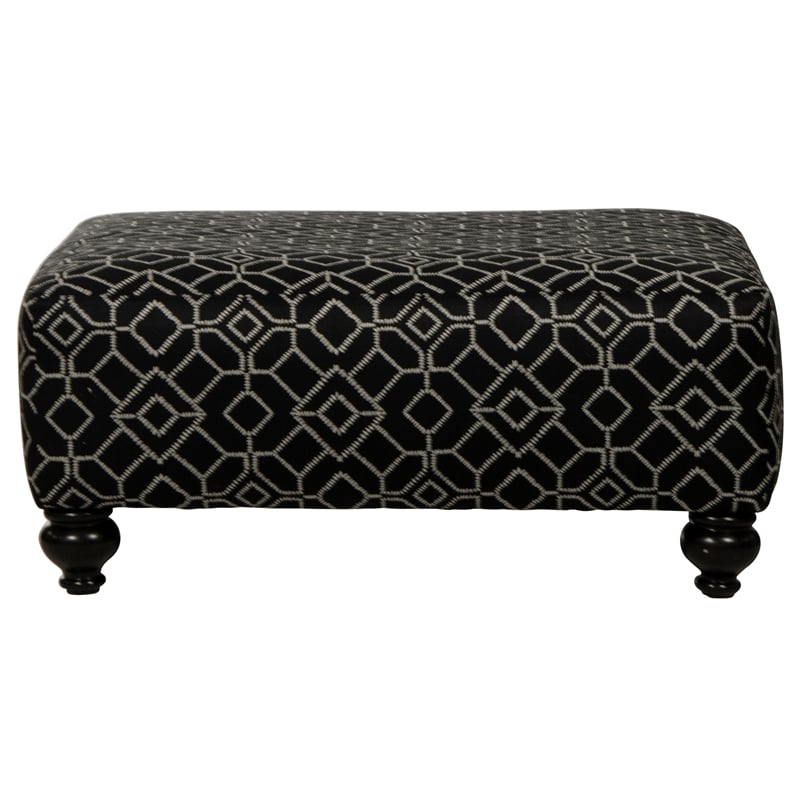 Bowery Hill 42 Inch Square Cocktail Ottoman in Black Patterned Fabric