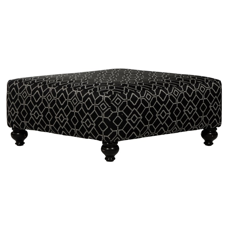 Bowery Hill 42 Inch Square Cocktail Ottoman in Black Patterned Fabric