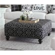 Bowery Hill 42 Inch Square Cocktail Ottoman in Black Patterned Fabric