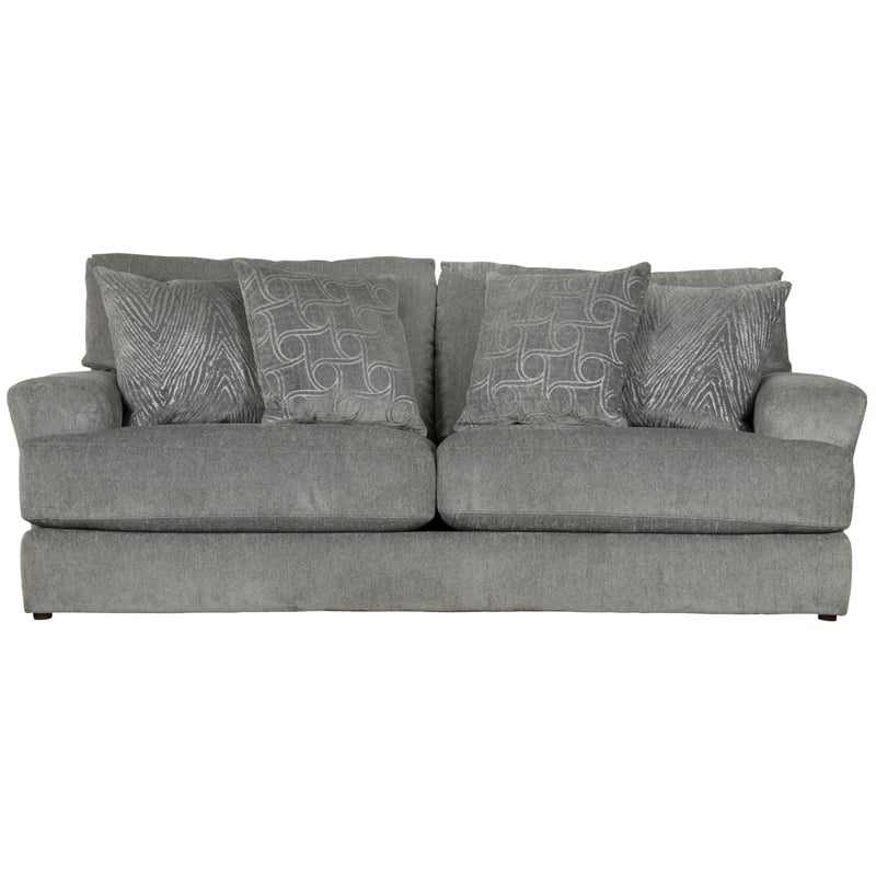 Bowery Hill Two Seat Sofa with Cuddler Cushions in Gray Polyester Fabric
