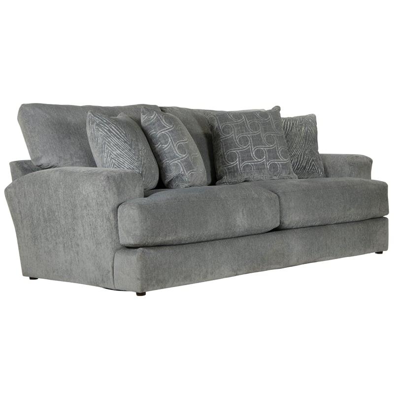 Bowery Hill Two Seat Sofa with Cuddler Cushions in Gray Polyester Fabric