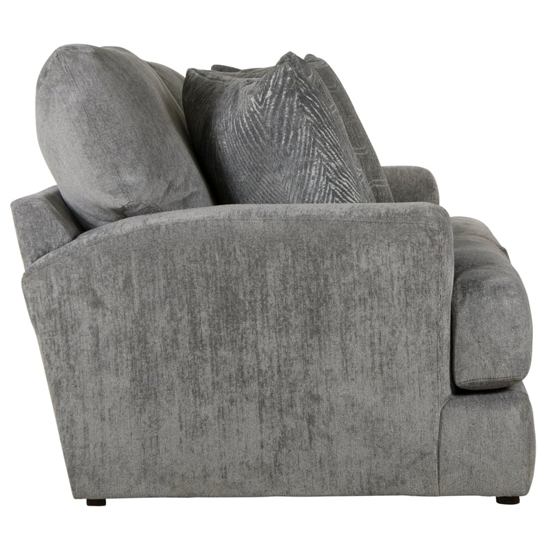 Bowery Hill Two Seat Sofa with Cuddler Cushions in Gray Polyester Fabric