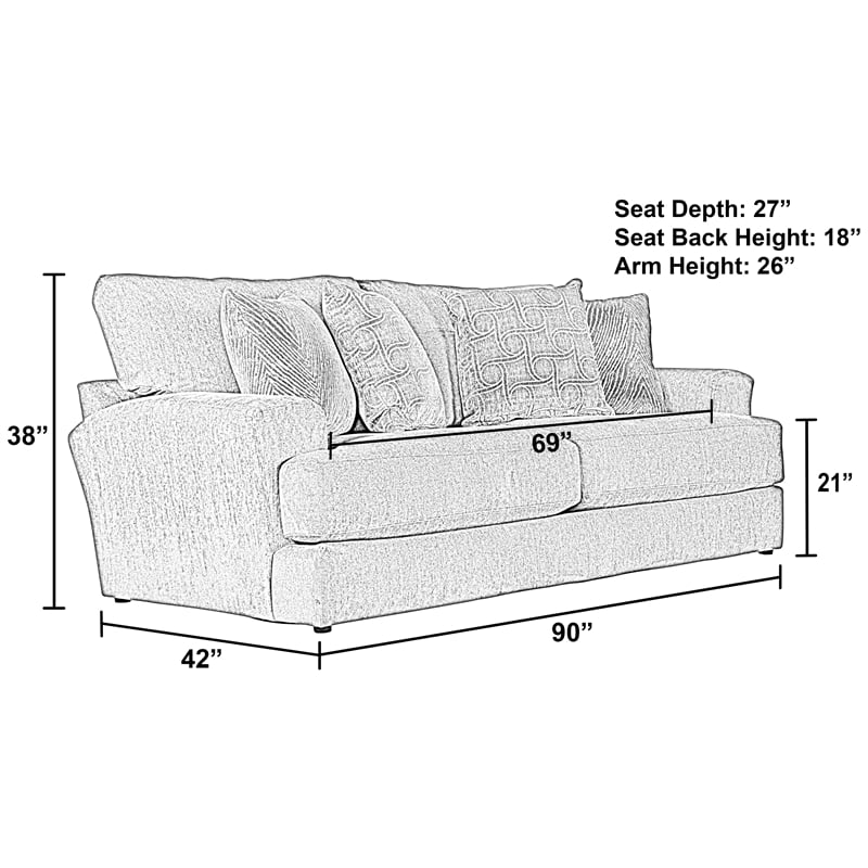 Bowery Hill Two Seat Sofa with Cuddler Cushions in Gray Polyester Fabric
