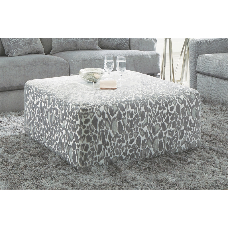 Bowery Hill Accent Cocktail Ottoman in Gray Polyester Fabric