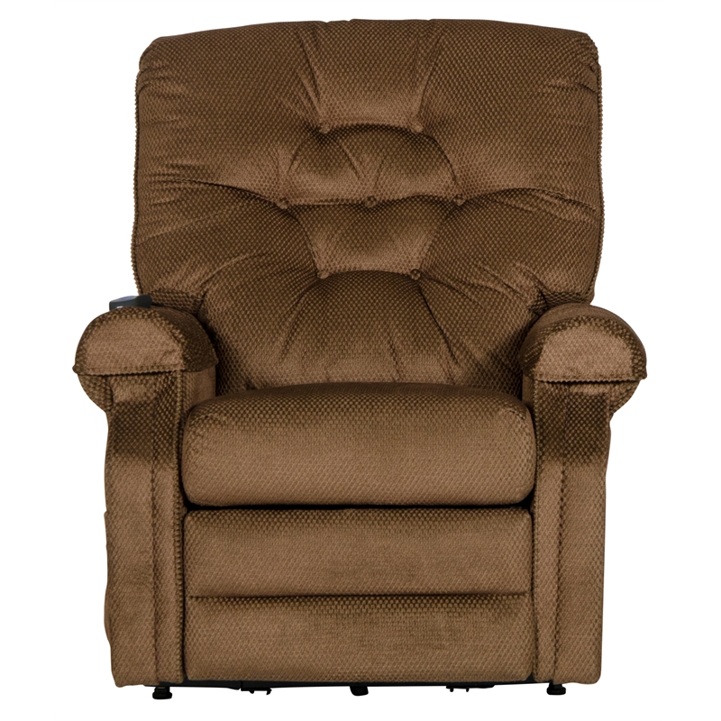 Bowery Hill Power Lift Assist Lay Flat Recliner in Brown Polyester Fabric