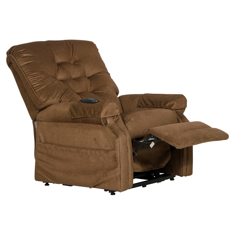 Bowery Hill Power Lift Assist Lay Flat Recliner in Brown Polyester Fabric