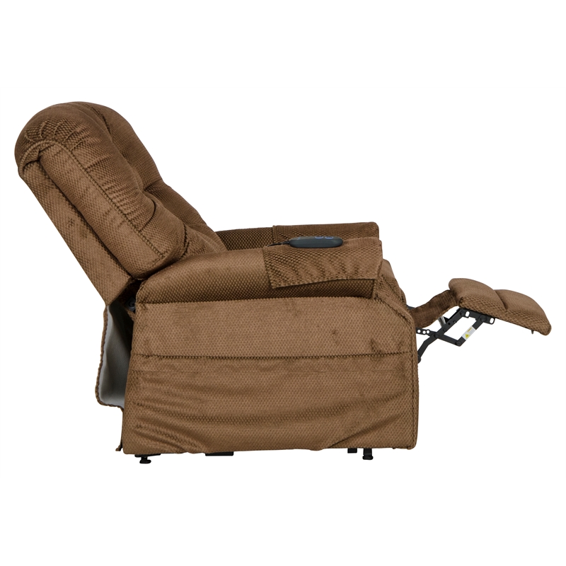 Bowery Hill Power Lift Assist Lay Flat Recliner in Brown Polyester Fabric