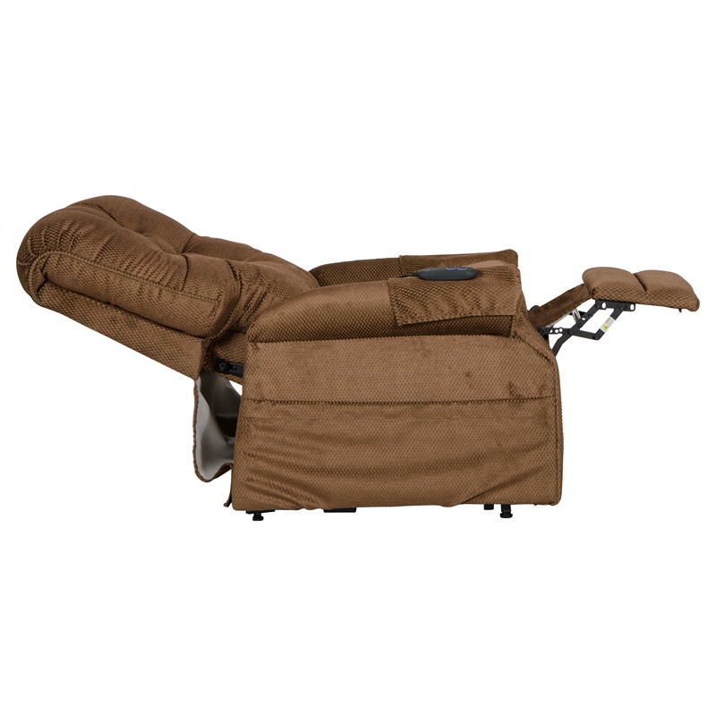 Bowery Hill Power Lift Assist Lay Flat Recliner in Brown Polyester Fabric