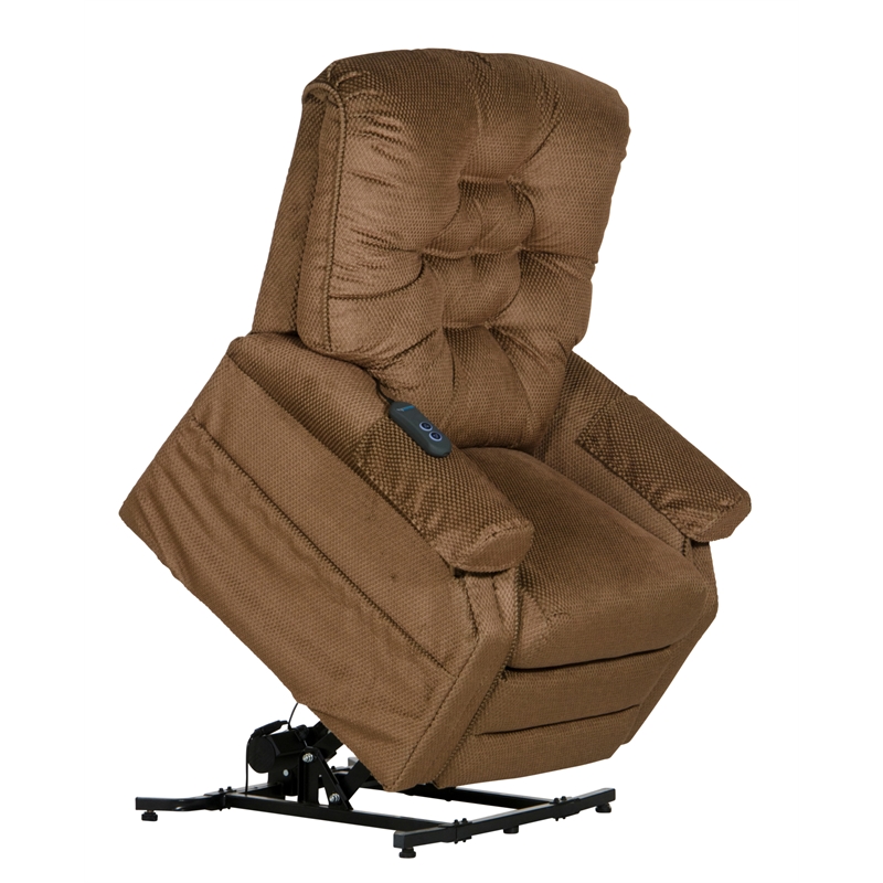 Bowery Hill Power Lift Assist Lay Flat Recliner in Brown Polyester Fabric