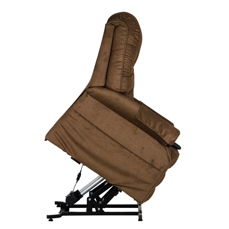 Bowery Hill Power Lift Assist Lay Flat Recliner in Brown Polyester Fabric