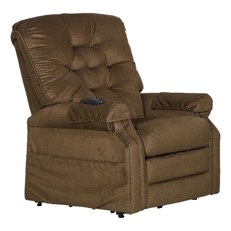 Bowery Hill Power Lift Assist Lay Flat Recliner in Brown Polyester Fabric