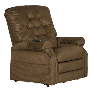 Bowery Hill Power Lift Assist Lay Flat Recliner in Brown Polyester Fabric