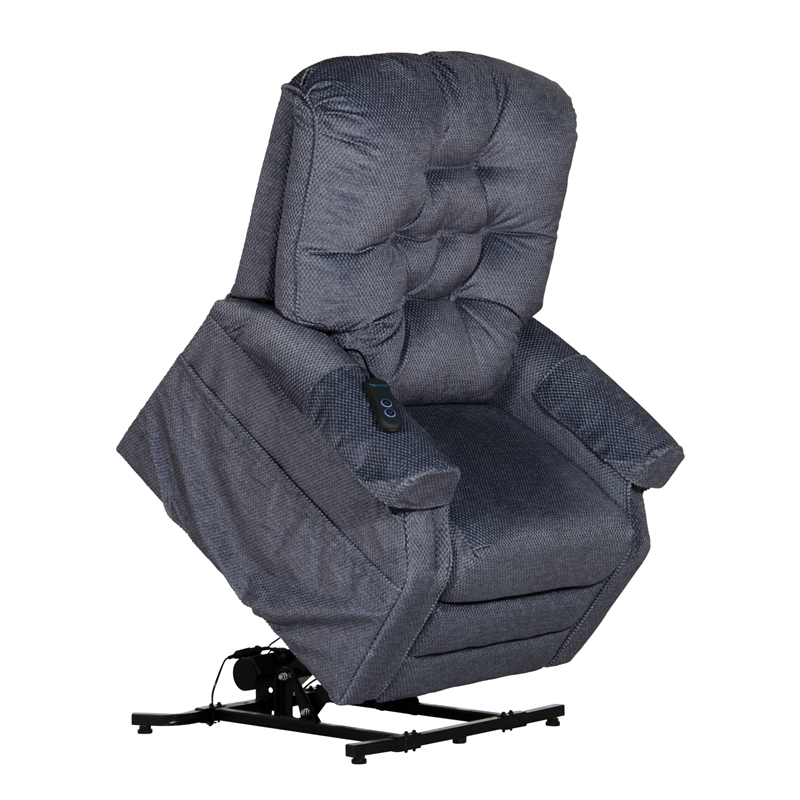 Bowery Hill Power Lift Assist Lay Flat Recliner in Blue Polyester Fabric