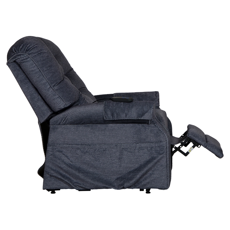 Bowery Hill Power Lift Assist Lay Flat Recliner in Blue Polyester Fabric