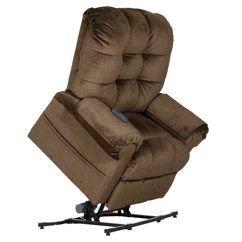 Bowery Hill Power Lift Assist Lay Flat Recliner in Brown Polyester Fabric