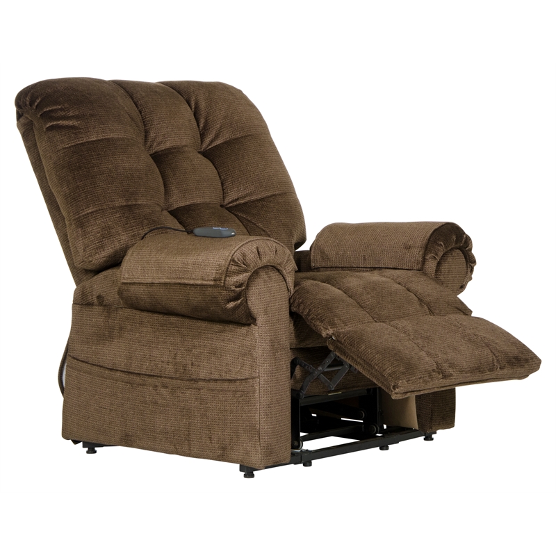 Bowery Hill Power Lift Assist Lay Flat Recliner in Brown Polyester Fabric