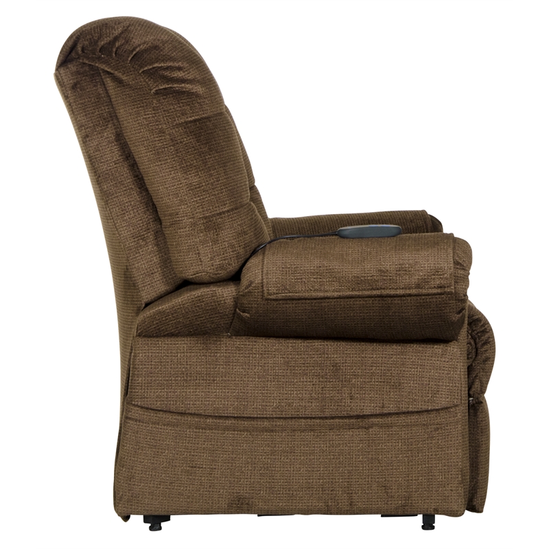Bowery Hill Power Lift Assist Lay Flat Recliner in Brown Polyester Fabric