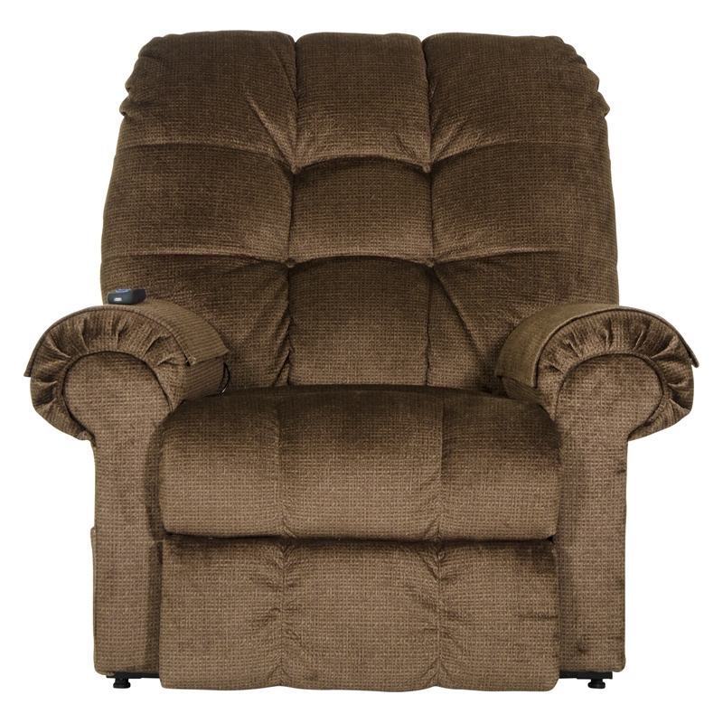 Bowery Hill Power Lift Assist Lay Flat Recliner in Brown Polyester Fabric
